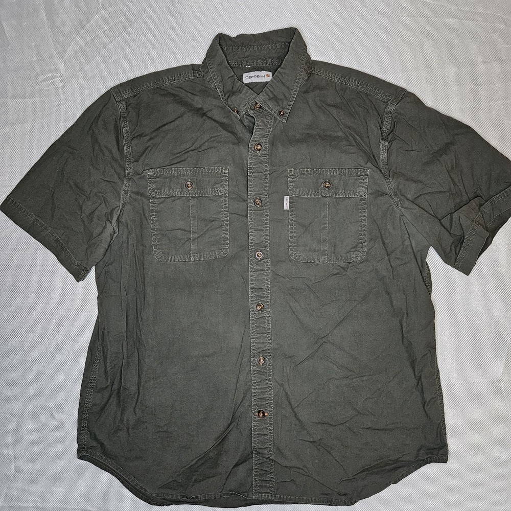 Carhartt Mens Short Sleeve Button Down Shirt XL Olive Green Stretch 101555 316